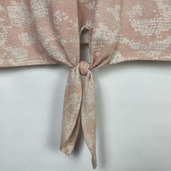 Chico’s | Tierra Sz 2 Large Pink Metallic Tie Front 3/4 Sleeve Top Knit Sweater - Picture 6 of 10